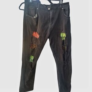 Men’s GS-115 Black Multicolor Patch Jeans Size 38